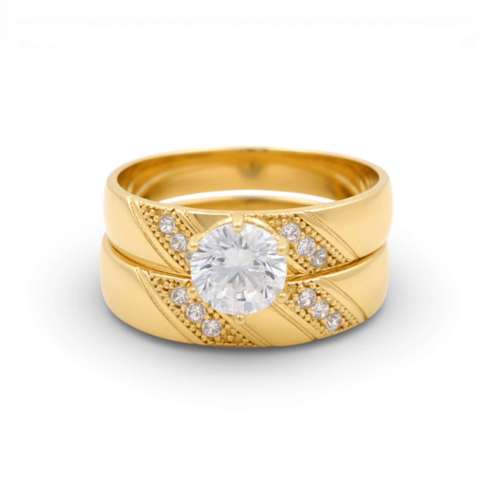14K Yellow Gold Bridal Set with Cz Fashion Women's Ring - Miral Jewelry