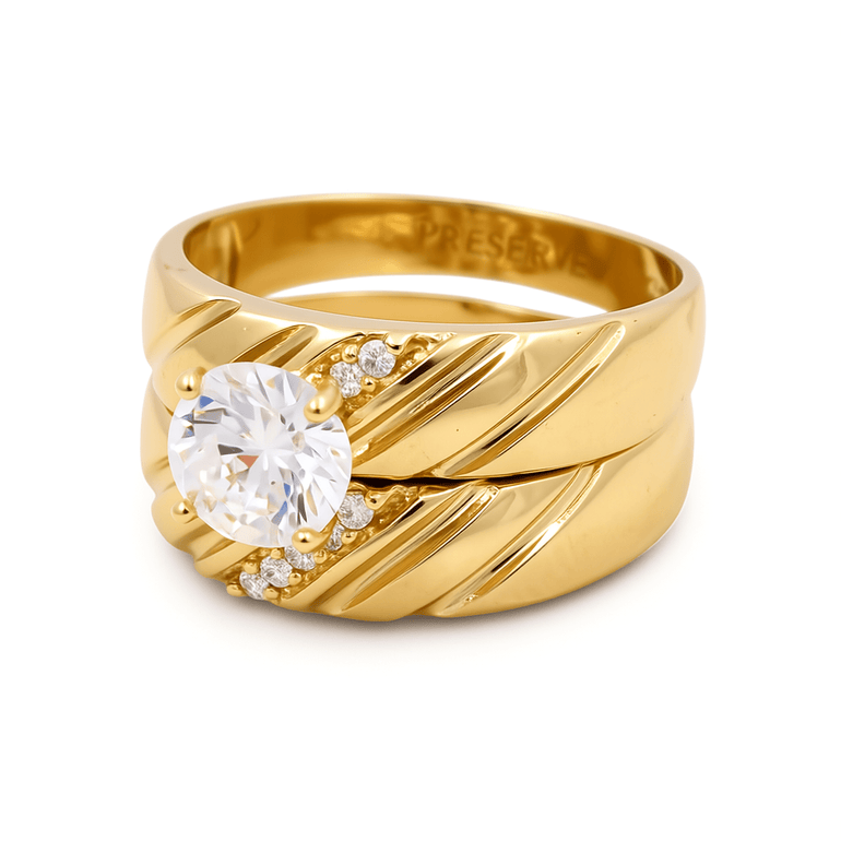 14K Yellow Gold Bridal Set with CZ Fashion Women's Ring - Miral Jewelry
