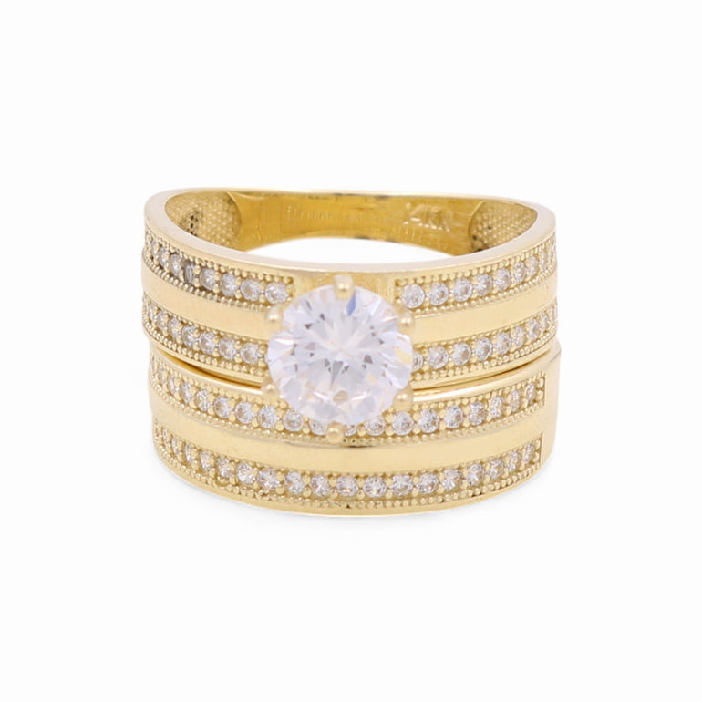 14K Yellow Gold Bridal Set with Cz Fashion Women's Ring - Miral Jewelry