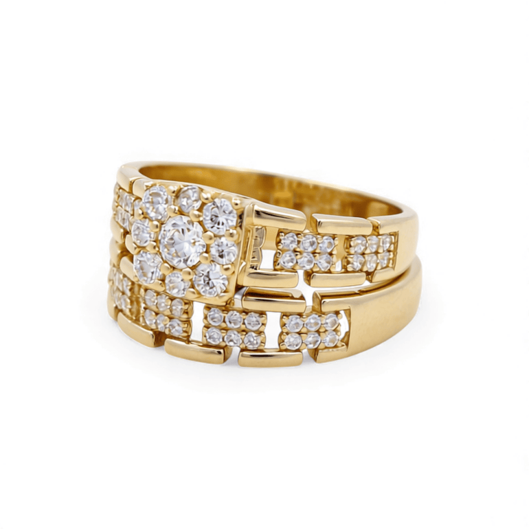 14K Yellow Gold Bridal Set with CZ Fashion Women's Ring - Miral Jewelry