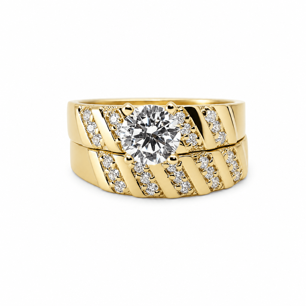 14K Yellow Gold Bridal Set with Cz Fashion Women's Ring - Miral Jewelry