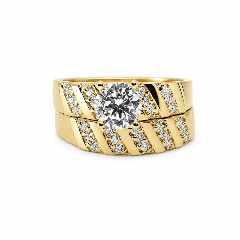 14K Yellow Gold Bridal Set with Cz Fashion Women's Ring - Miral Jewelry