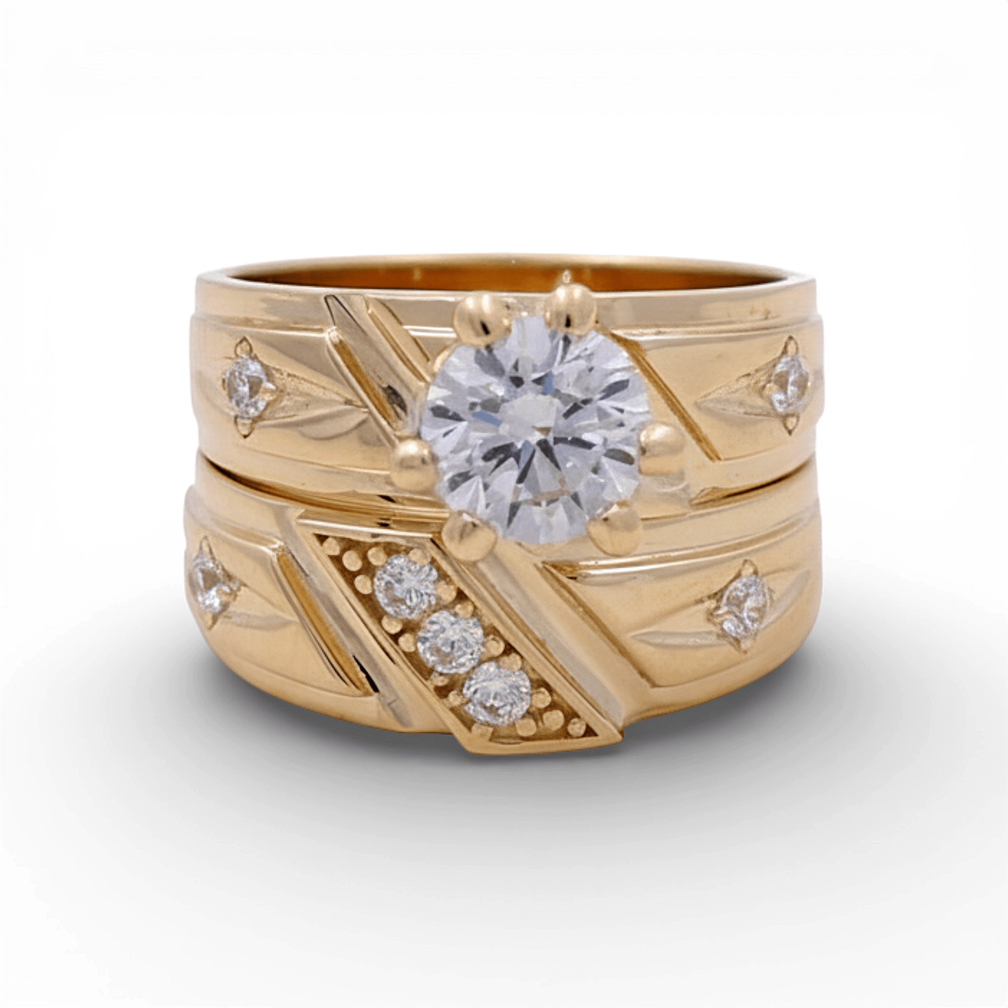 14K Yellow Gold Engraved Bridal Set with CZ 12.5 g