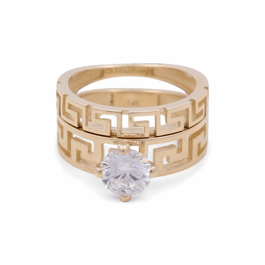 14K Yellow Gold Greek Key Bridal Set with CZ 7.4 g