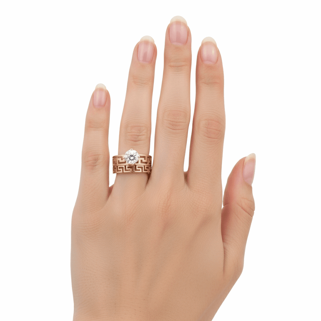 14K Yellow Gold Greek Key Bridal Set with CZ 7.4 g – view 2