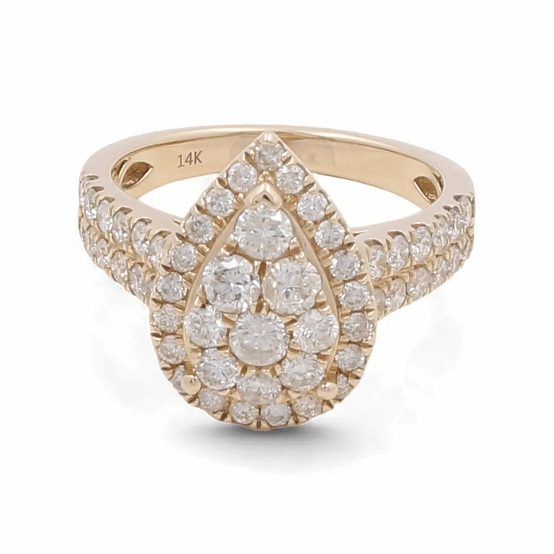 14K Yellow Gold Pear Cluster Halo Diamond Ring 1.85 ct tw