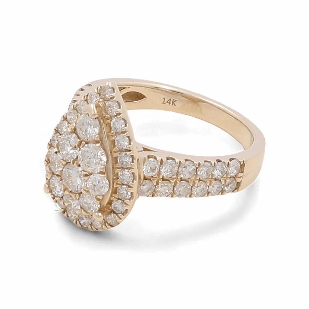 14K Yellow Gold Pear Cluster Halo Diamond Ring 1.85 ct tw – view 2