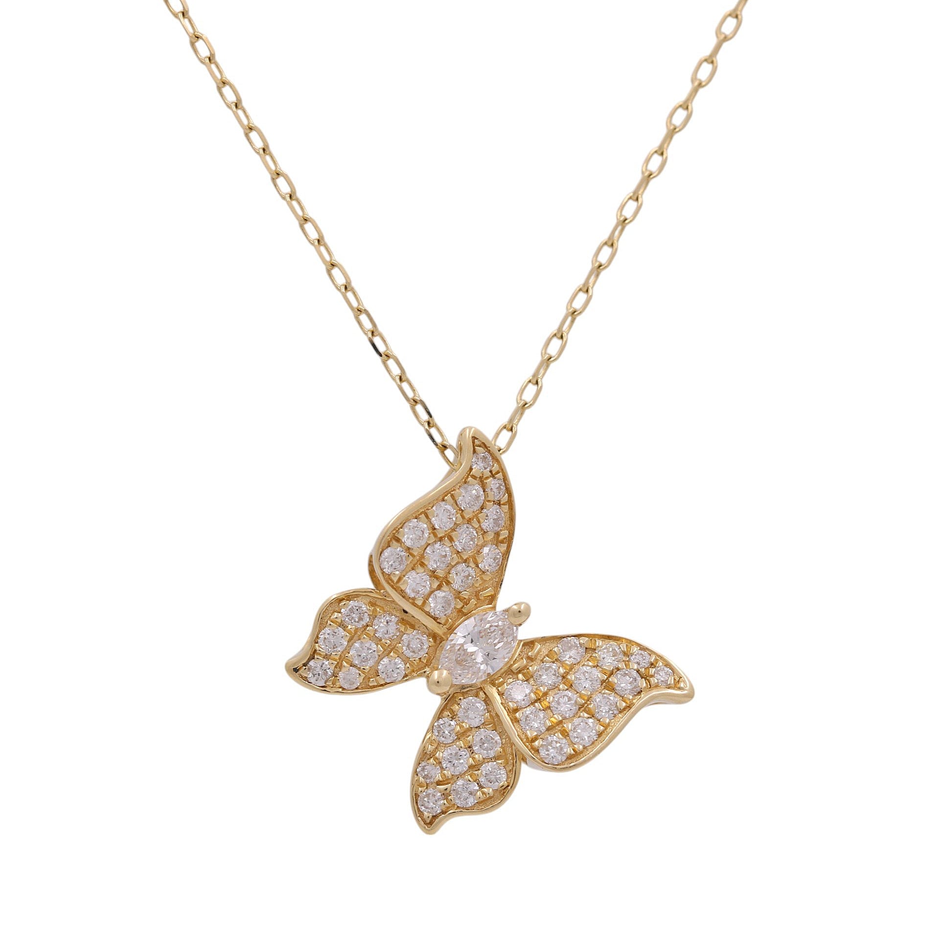 14K Yellow Gold Diamond Butterfly Necklace 0.36 ct tw