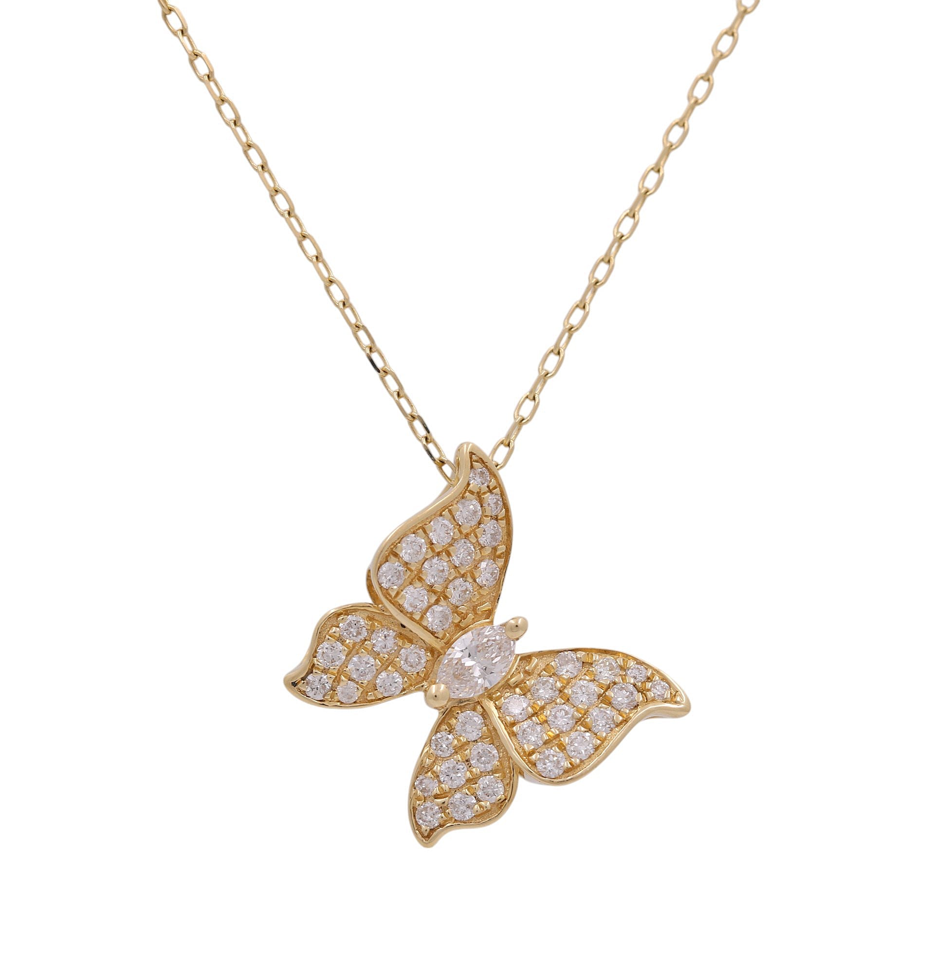 14k Yellow Gold Buterfly Diamond Necklace with 0.36 Tw Round Diamonds - Miral Jewelry