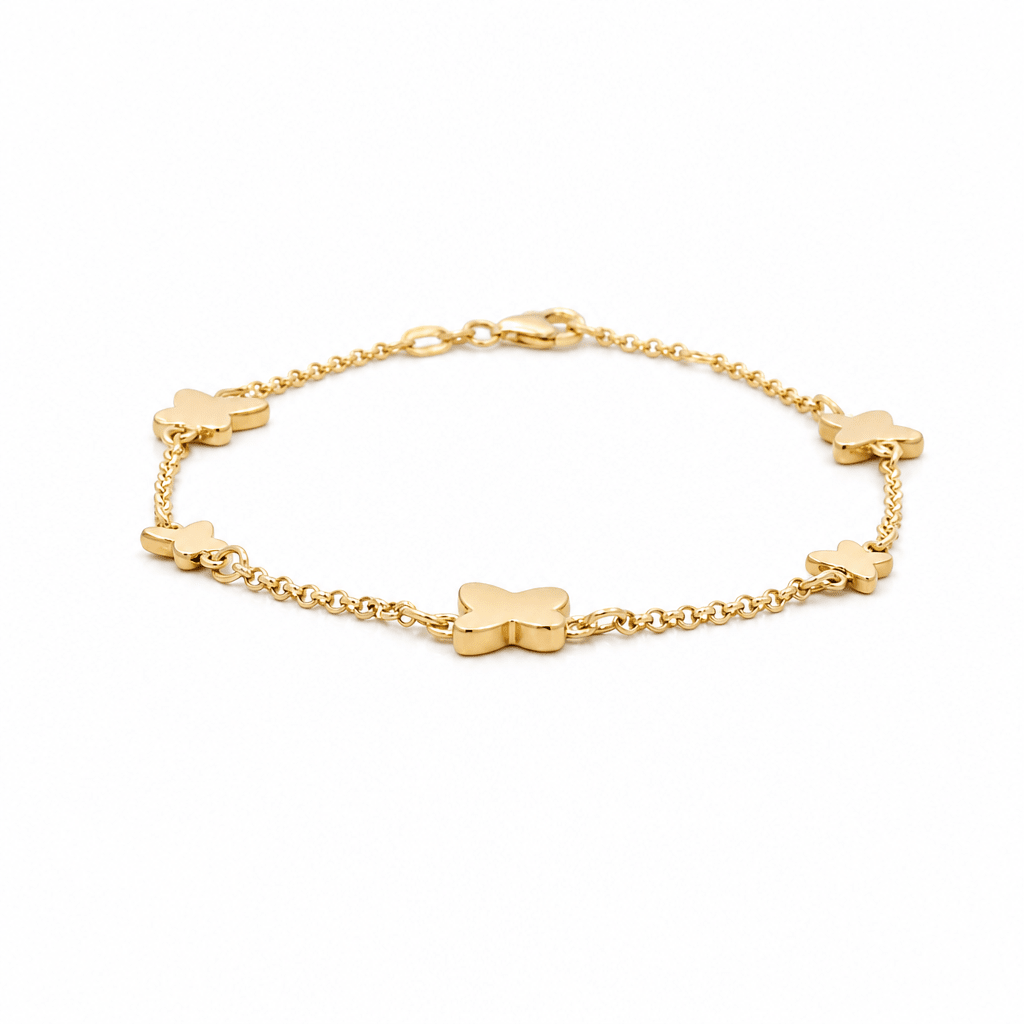 14K Yellow Gold Butteflies Bracelet Women's - Miral Jewelry