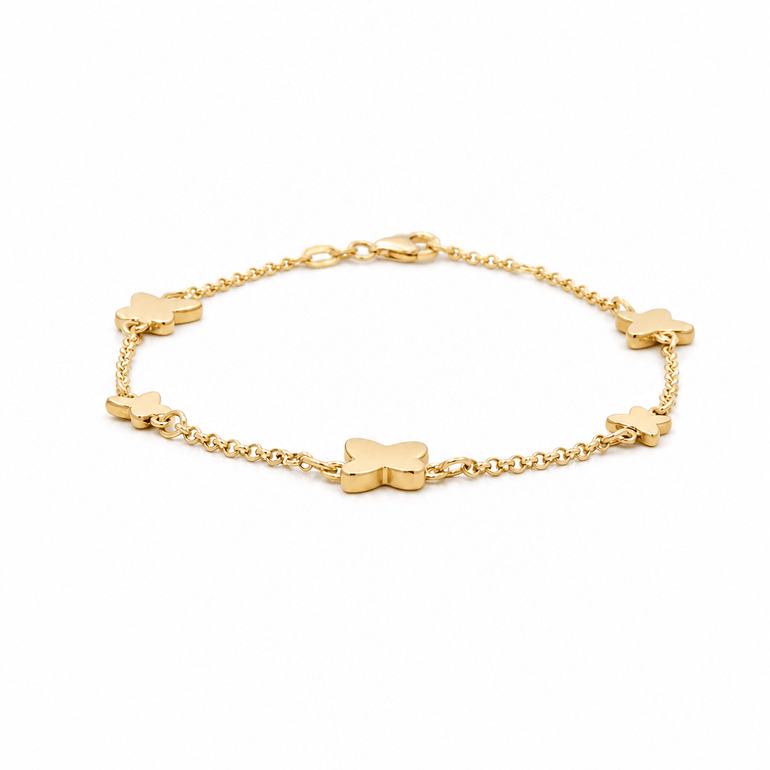 14K Yellow Gold Butteflies Bracelet Women's - Miral Jewelry