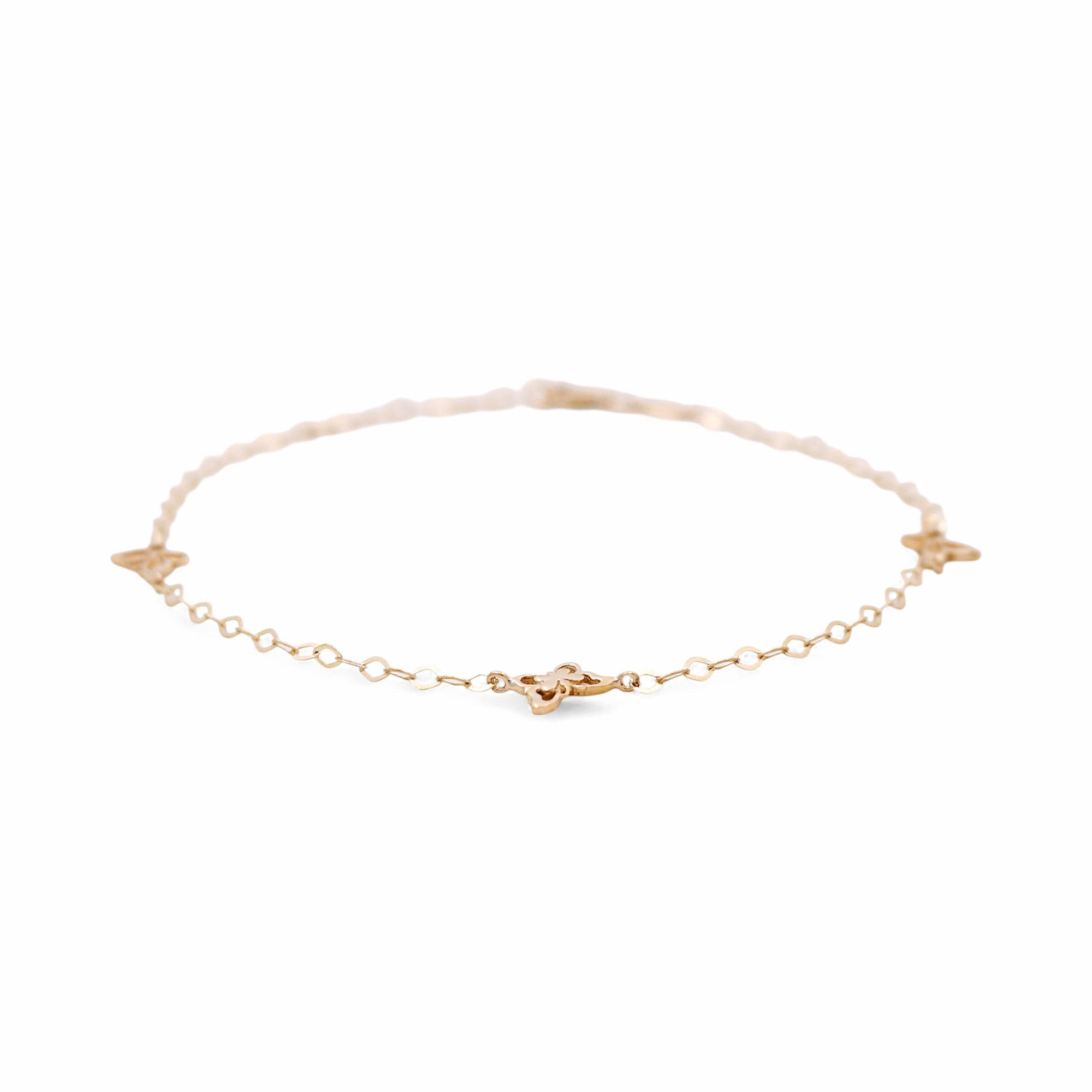 14K Yellow Gold Butterflies Ankle Bracelet - Miral Jewelry