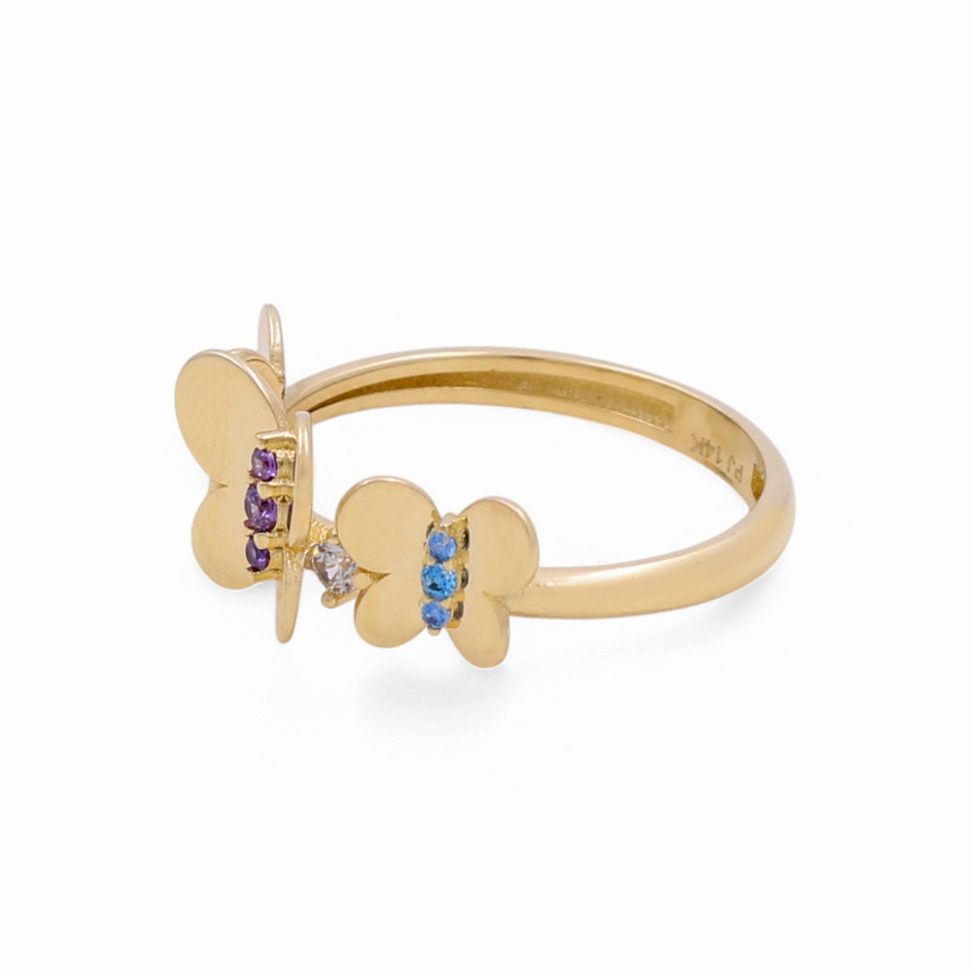 14K Yellow Gold Butterflies Fashion Women's Ring - Miral Jewelry