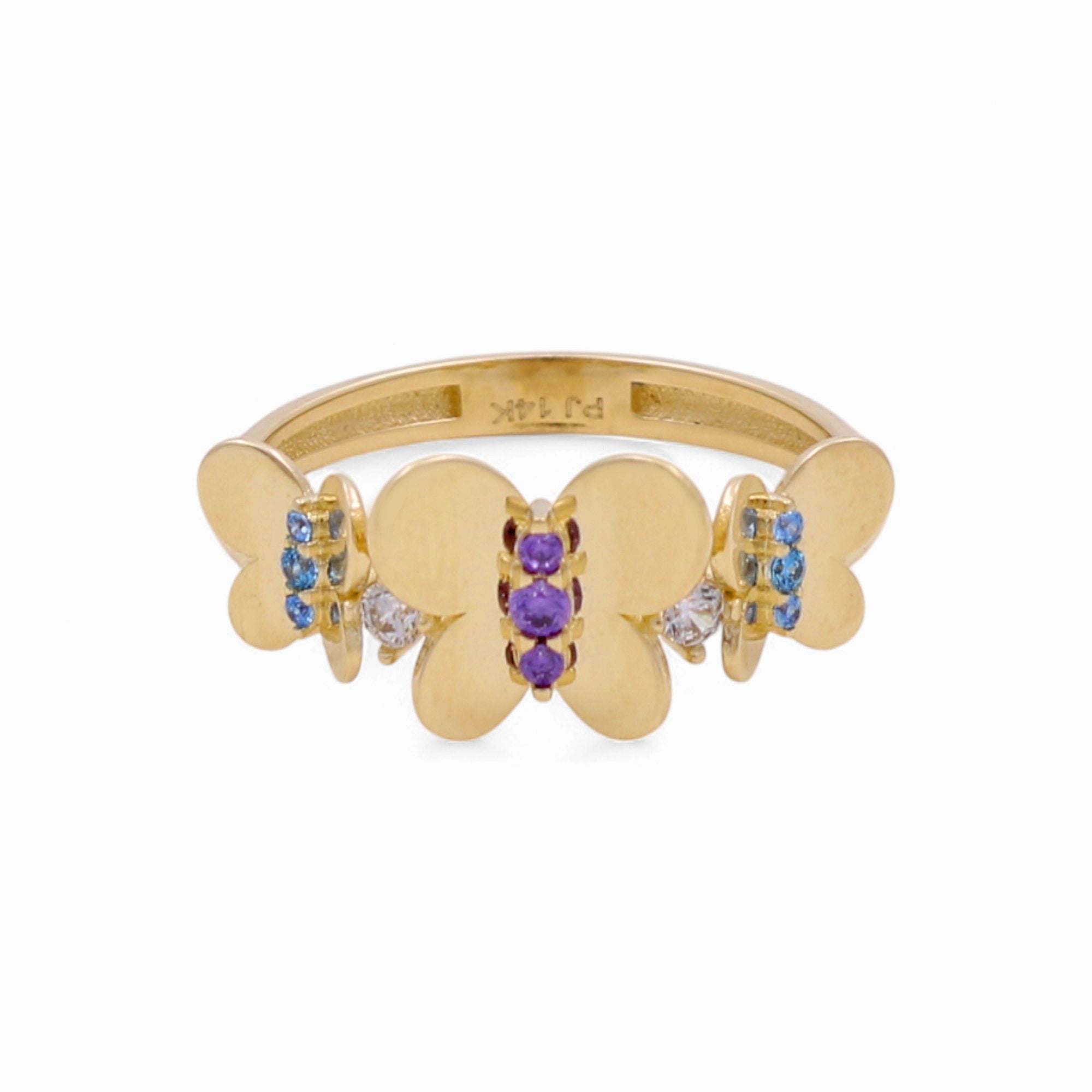 14K Yellow Gold Butterflies Fashion Women's Ring - Miral Jewelry