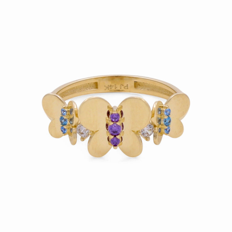 14K Yellow Gold Butterflies Fashion Women's Ring - Miral Jewelry