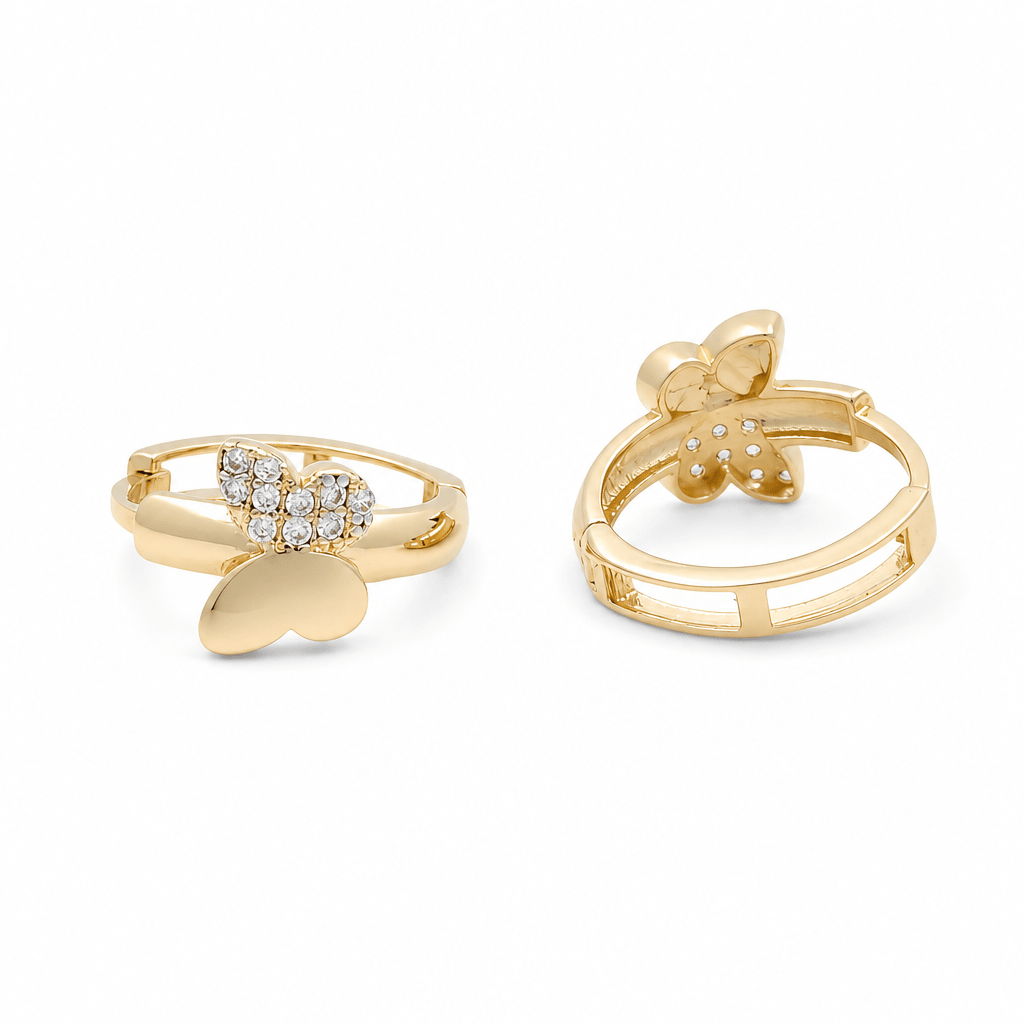 14K Yellow Gold Butterflies Hoop Earrings - Miral Jewelry