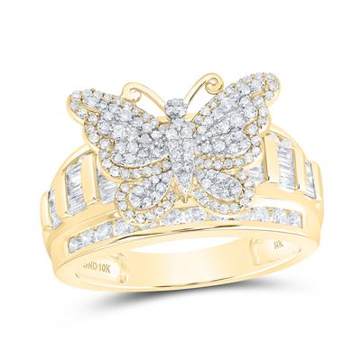 14K Yellow Gold Butterfly Diamond Fashion Ring with 1.00Tw Round Diamonds - Miral Jewelry