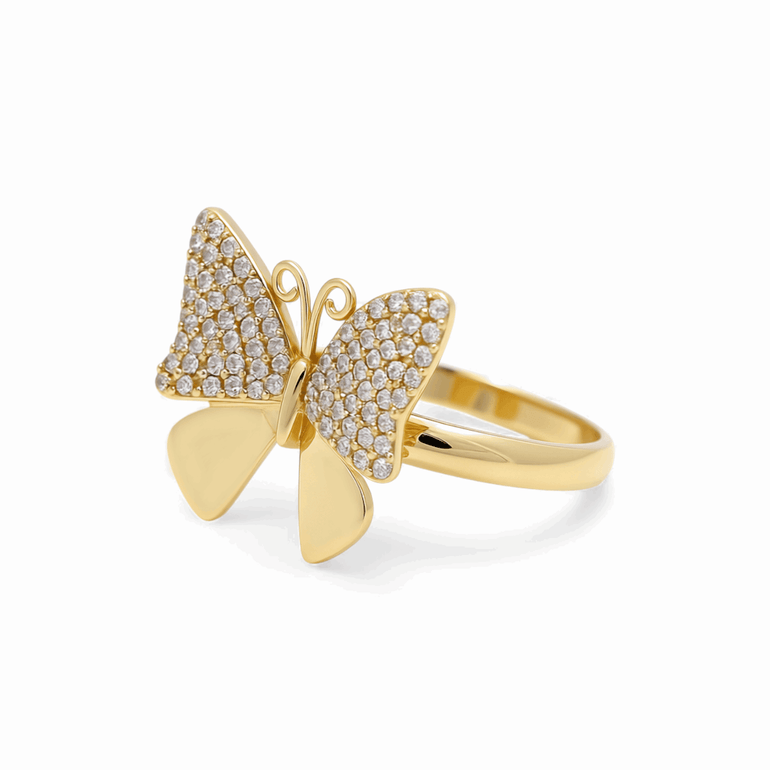 14K Yellow Gold Butterfly with Cz Fashion Women's Ring - Miral Jewelry