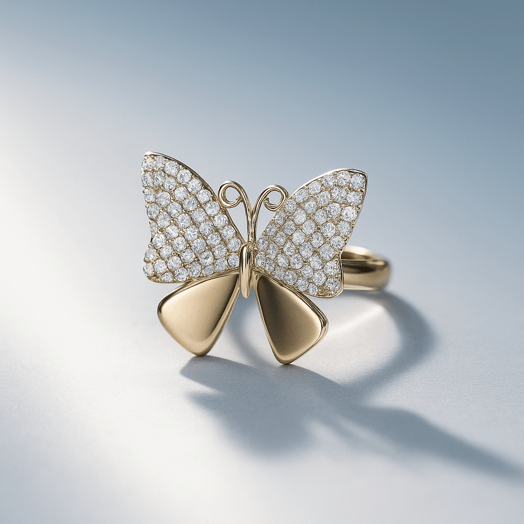 14K Yellow Gold Butterfly with Cz Fashion Women's Ring - Miral Jewelry
