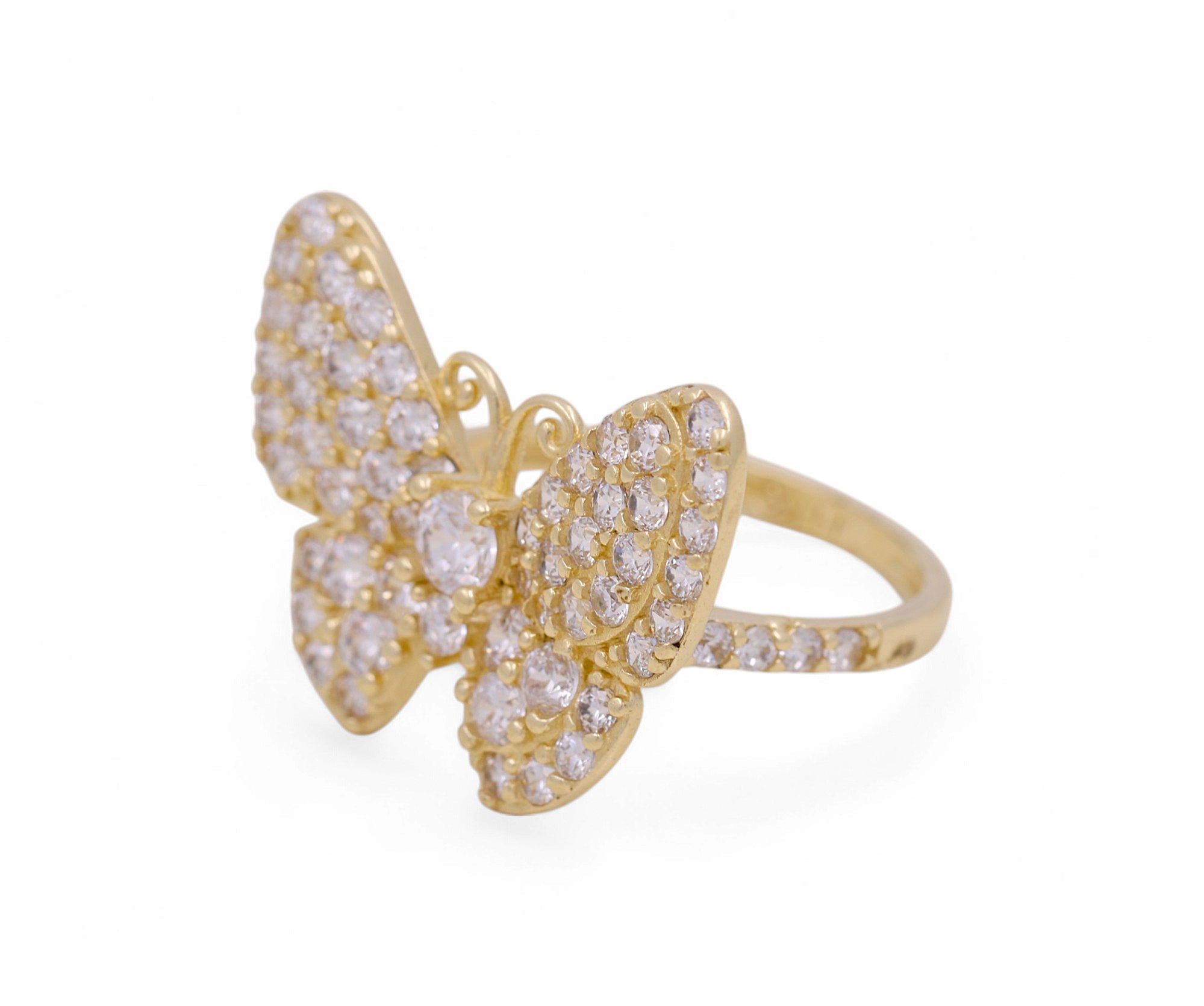 14K Yellow Gold Butterfly with Cz Fashion Women's Ring - Miral Jewelry