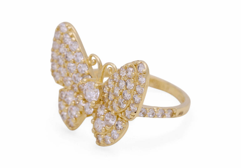 14K Yellow Gold Butterfly with Cz Fashion Women's Ring - Miral Jewelry