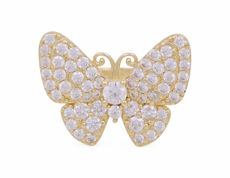 14K Yellow Gold Butterfly with Cz Fashion Women's Ring - Miral Jewelry