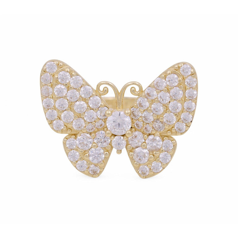 14K Yellow Gold Pavé CZ Butterfly Ring 5.1 g