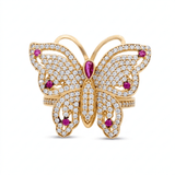 14K Yellow Gold Butterfly with Cz Fashion Women's Ring - Miral Jewelry