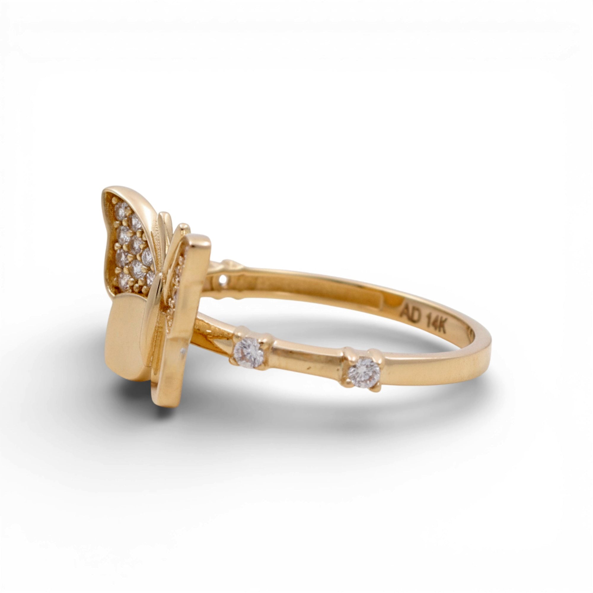 14K Yellow Gold Butterfly with CZ Fashion Women's Ring - Miral Jewelry