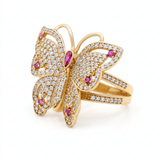 14K Yellow Gold Butterfly with Cz Fashion Women's Ring - Miral Jewelry