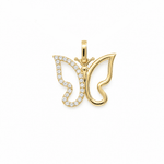 14K Yellow Gold Butterfly With Cz Pendant - Miral Jewelry