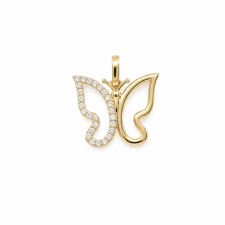14K Yellow Gold Butterfly With Cz Pendant - Miral Jewelry