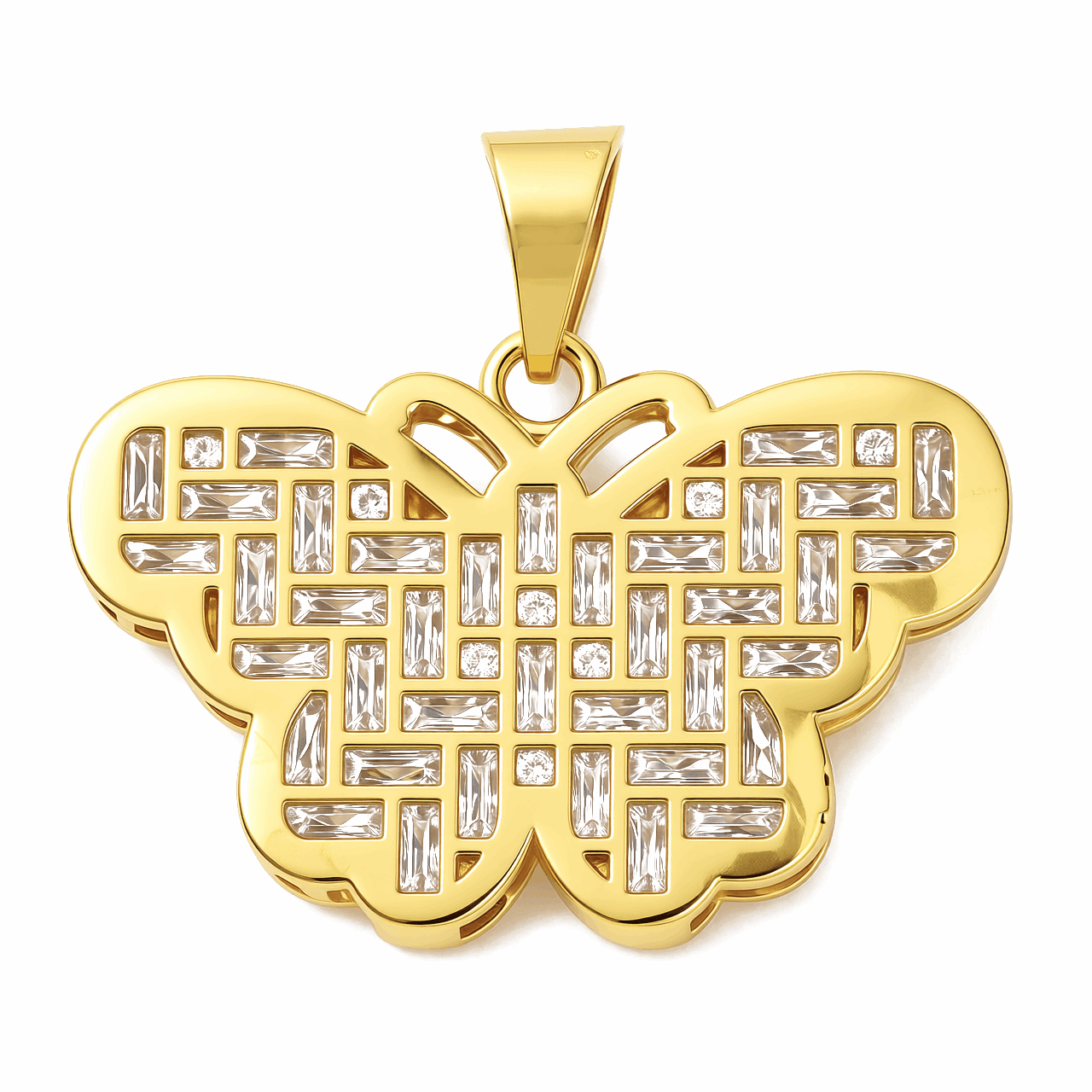 14K Yellow Gold Butterfly with Cz Pendant - Miral Jewelry