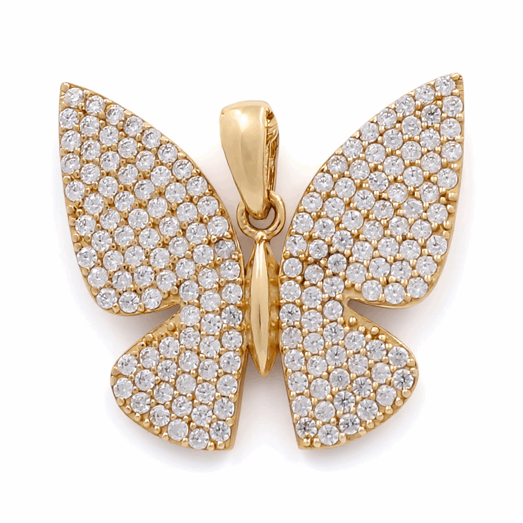 14K Yellow Gold Butterfly with Cz Pendant - Miral Jewelry
