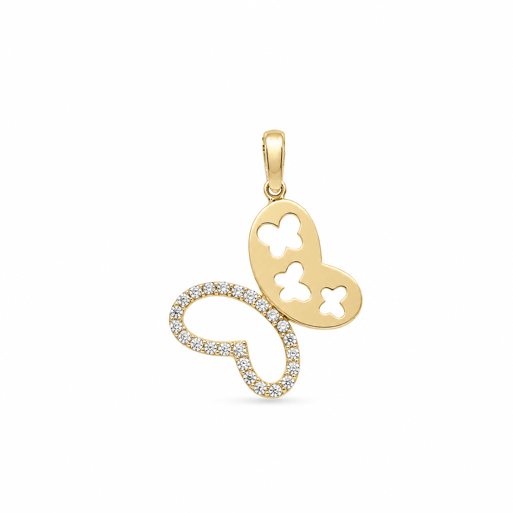 14K Yellow Gold Butterfly Pendant with CZ Accents 1.1 g