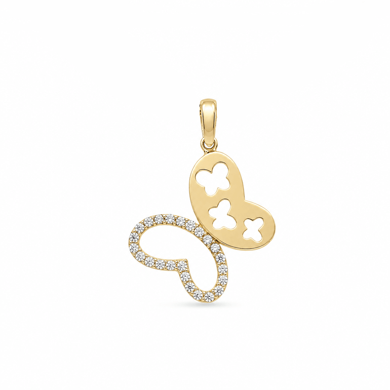 14K Yellow Gold Butterfly Pendant with CZ Accents 1.1 g