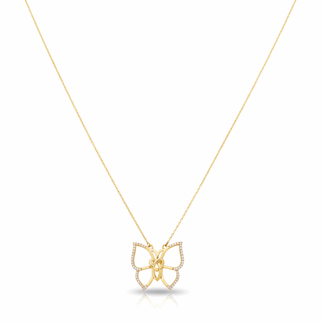 14K Yellow Gold Open Butterfly Necklace with CZ 18in