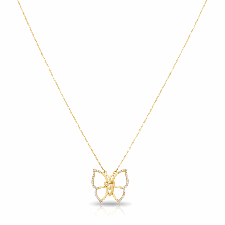 14K Yellow Gold Butterfly Women's Necklace 18" - Miral Jewelry
