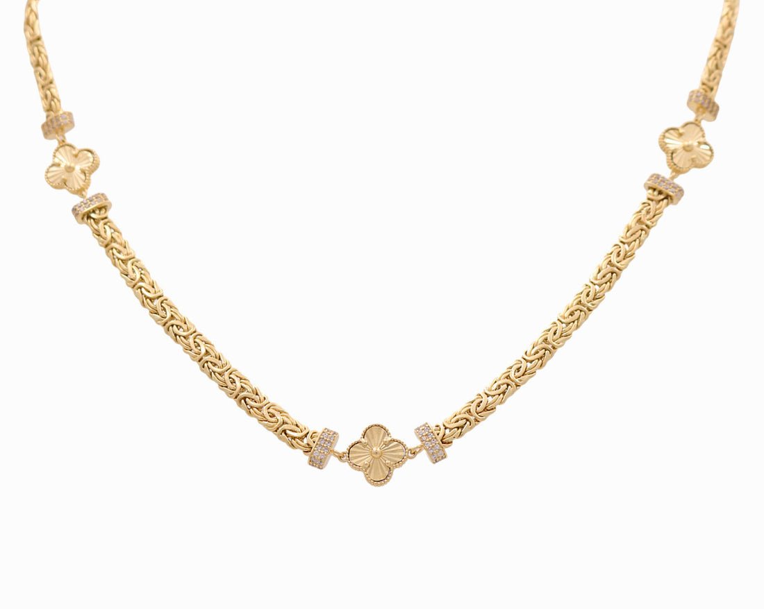 14k Yellow Gold Byzantine with Flowers Necklaces - Miral Jewelry