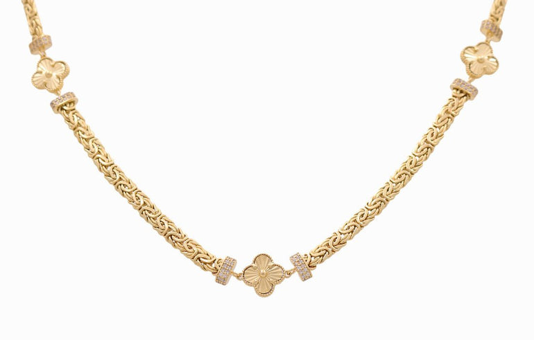 14k Yellow Gold Byzantine with Flowers Necklaces - Miral Jewelry