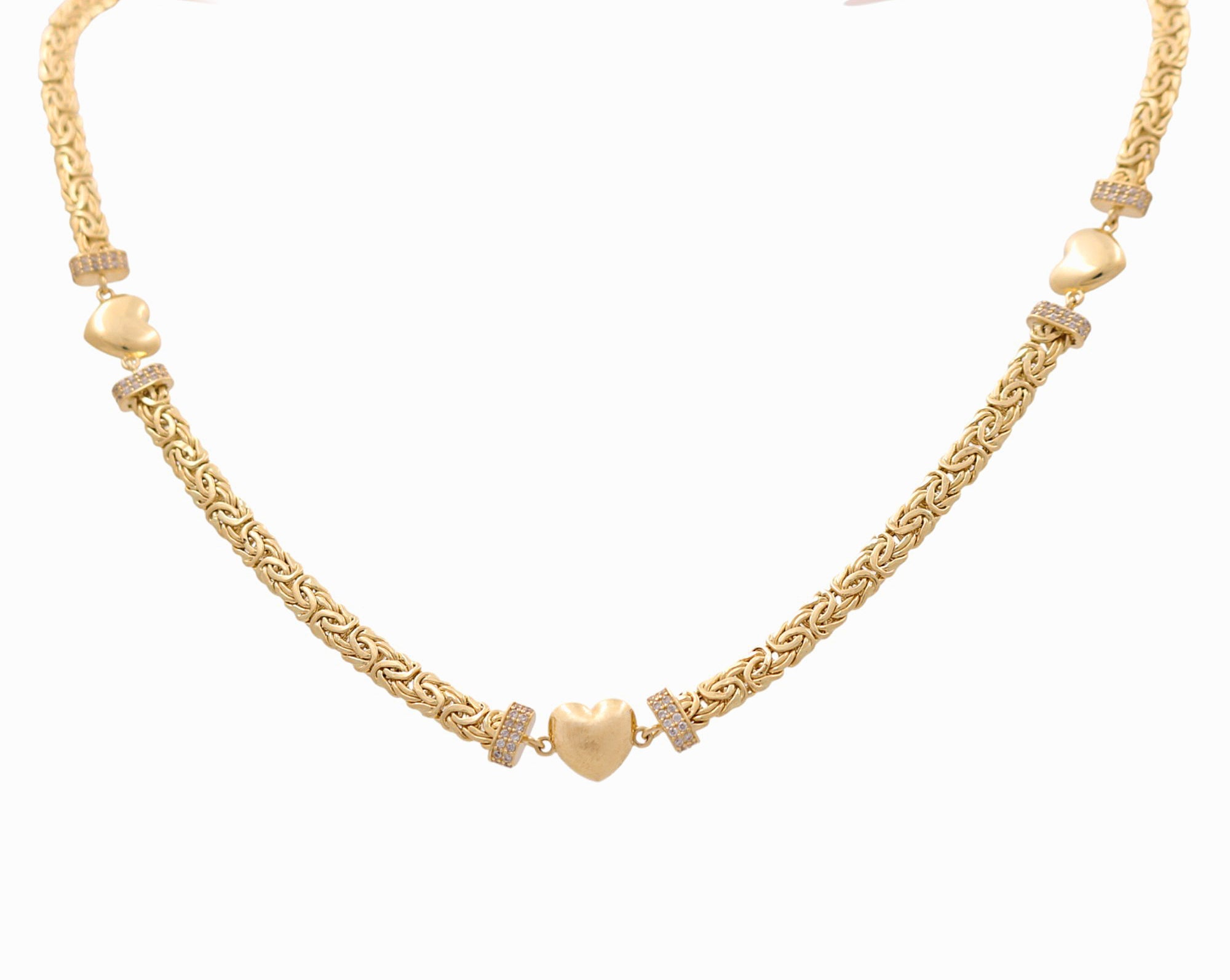 14k Yellow Gold Byzantine with Heart Necklace - Miral Jewelry