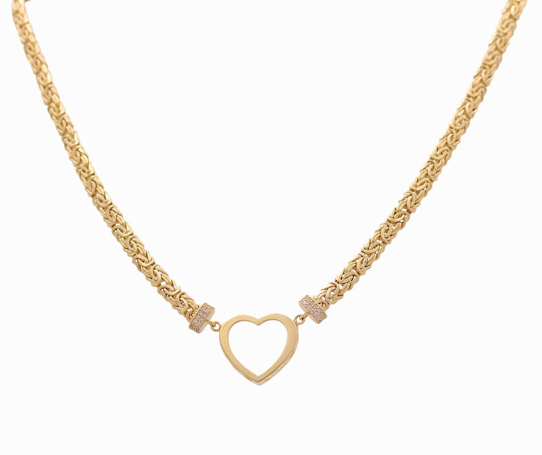 14k Yellow Gold Byzantine with Heart Necklaces - Miral Jewelry