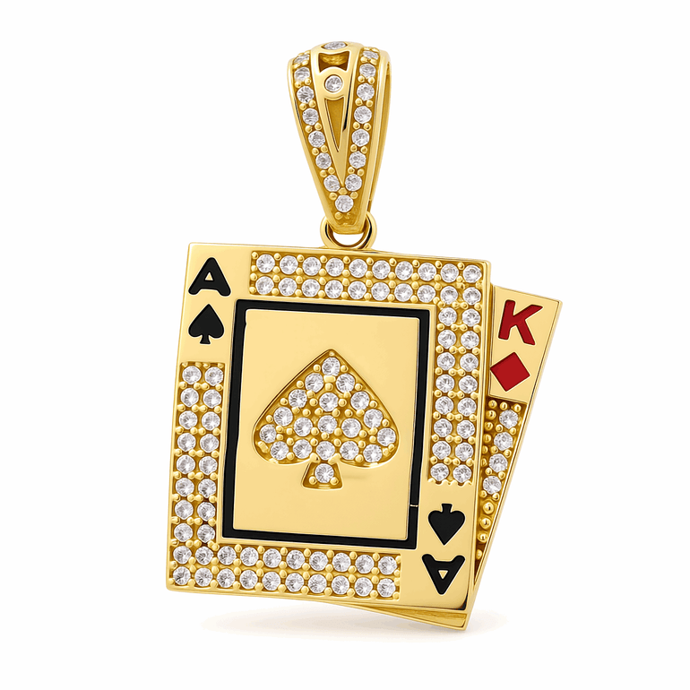 14K Yellow Gold Cards Men's Pendant - Miral Jewelry