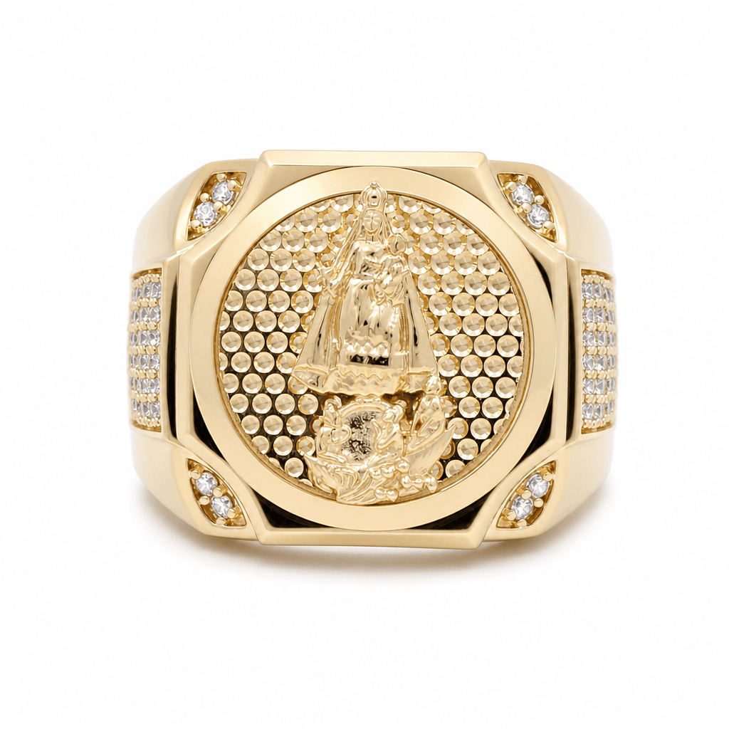 14k Yellow Gold Caridad del Cobre Fashion Men's Ring - Miral Jewelry