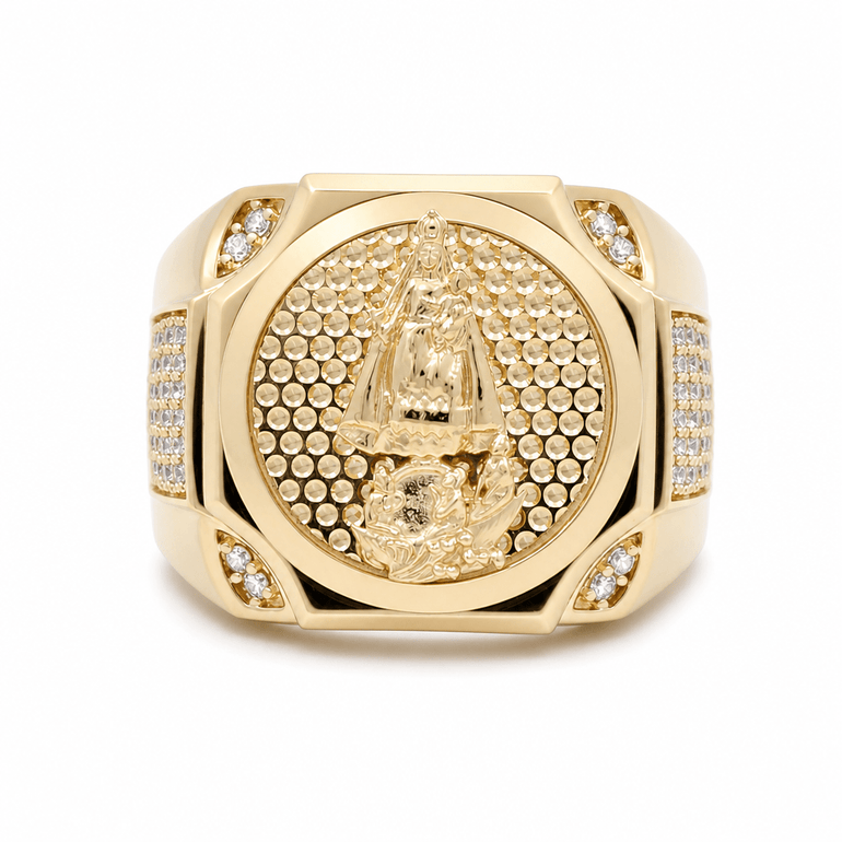 14k Yellow Gold Caridad del Cobre Fashion Men's Ring - Miral Jewelry