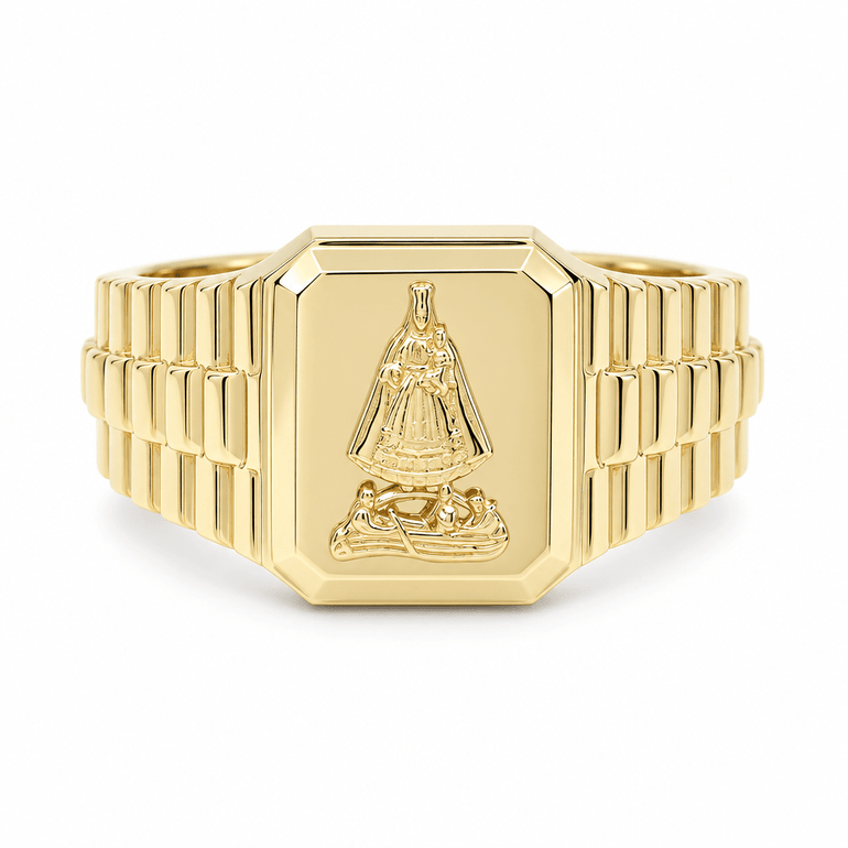 14k Yellow Gold Caridad Del Cobre Fashion Ring Men's - Miral Jewelry
