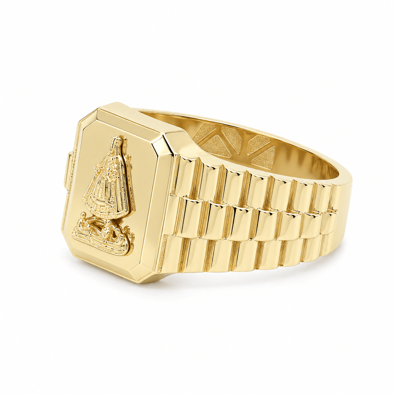 14k Yellow Gold Caridad Del Cobre Fashion Ring Men's - Miral Jewelry