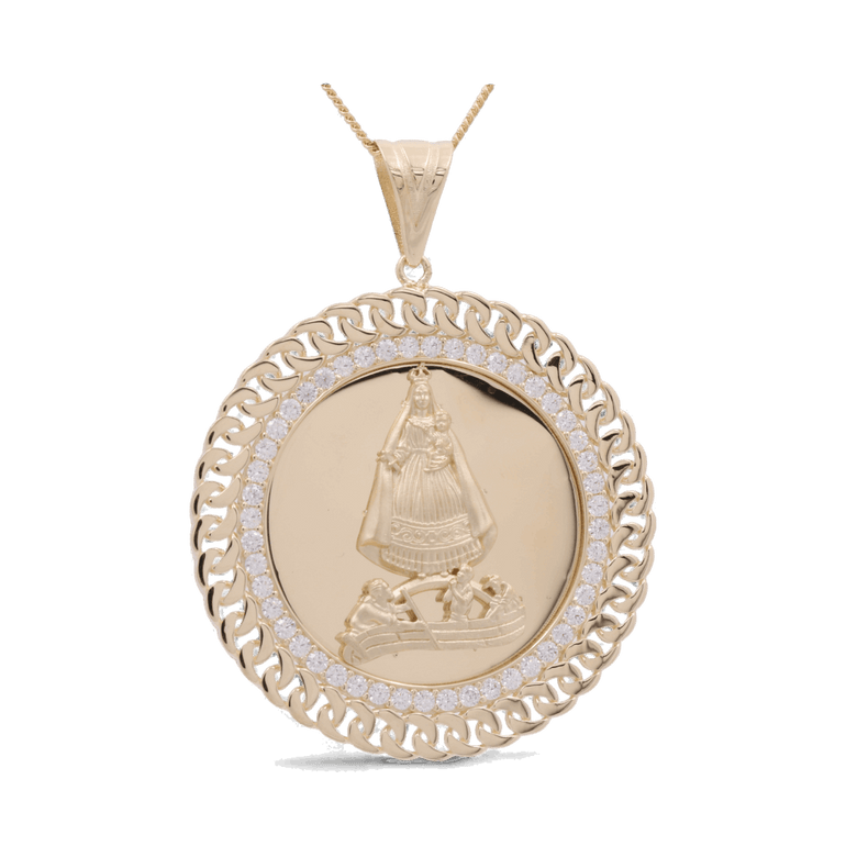14K Yellow Gold Caridad del Cobre Medal Men's Pendant - Miral Jewelry