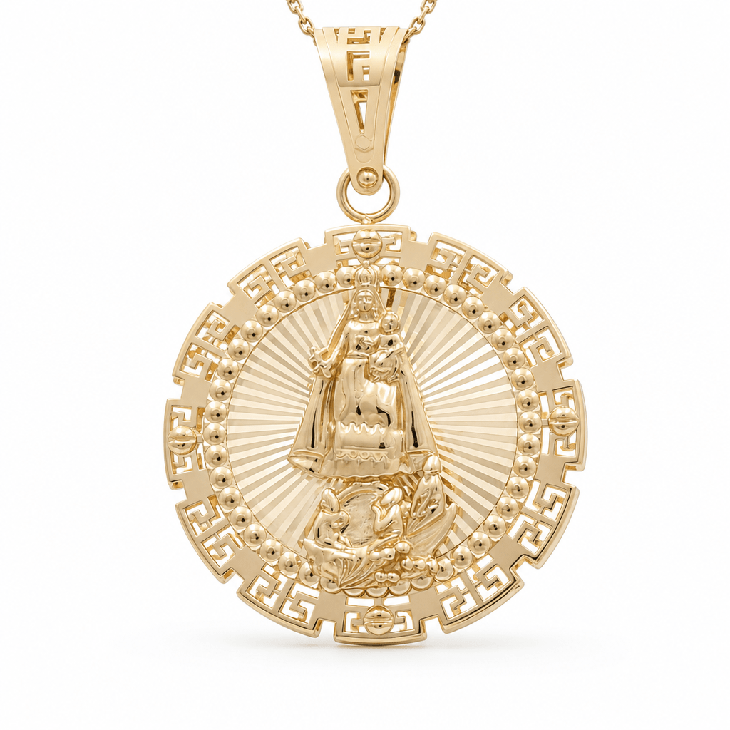 14K Yellow Gold Caridad del Cobre Medal Pendant - Miral Jewelry