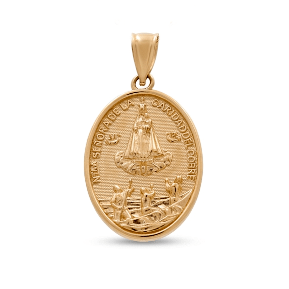 14K Yellow Gold Caridad del Cobre Oval Medal Pendant - Miral Jewelry